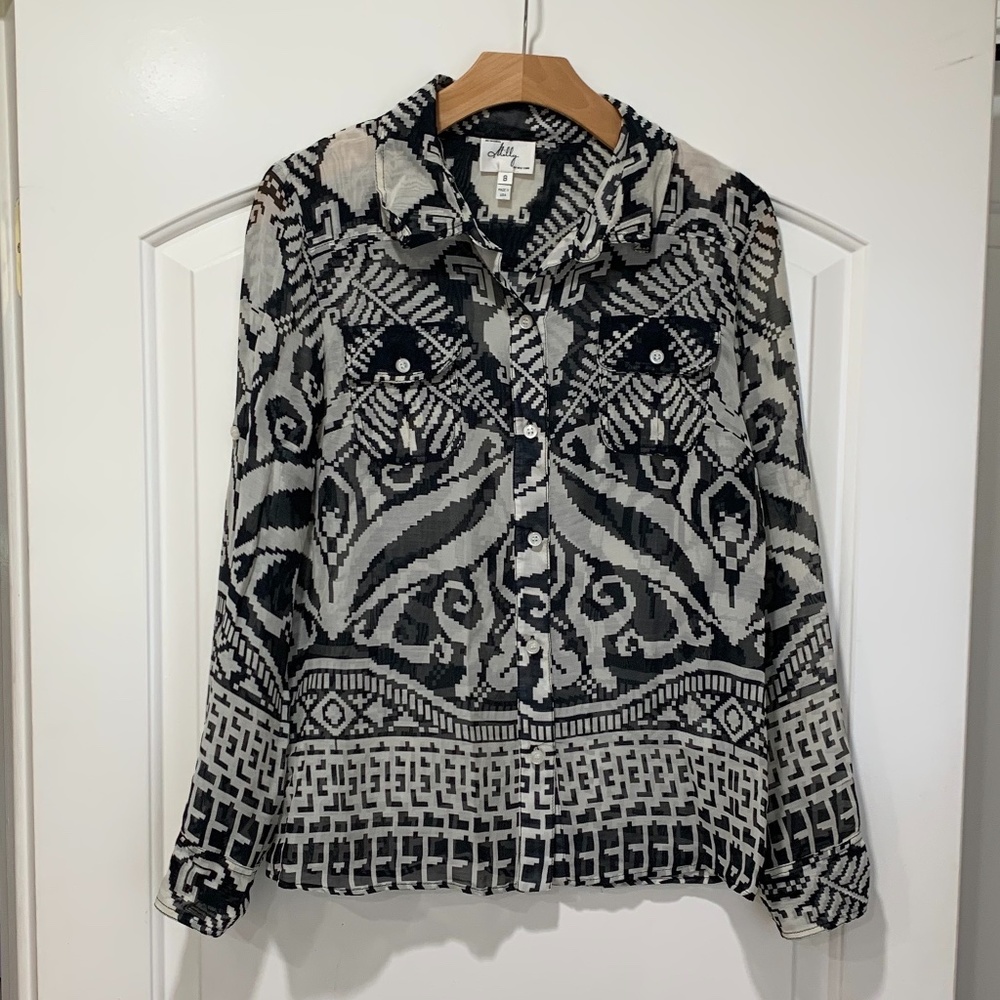 Milly Mosaic Print Silk Elisa Epaulette Buttondown